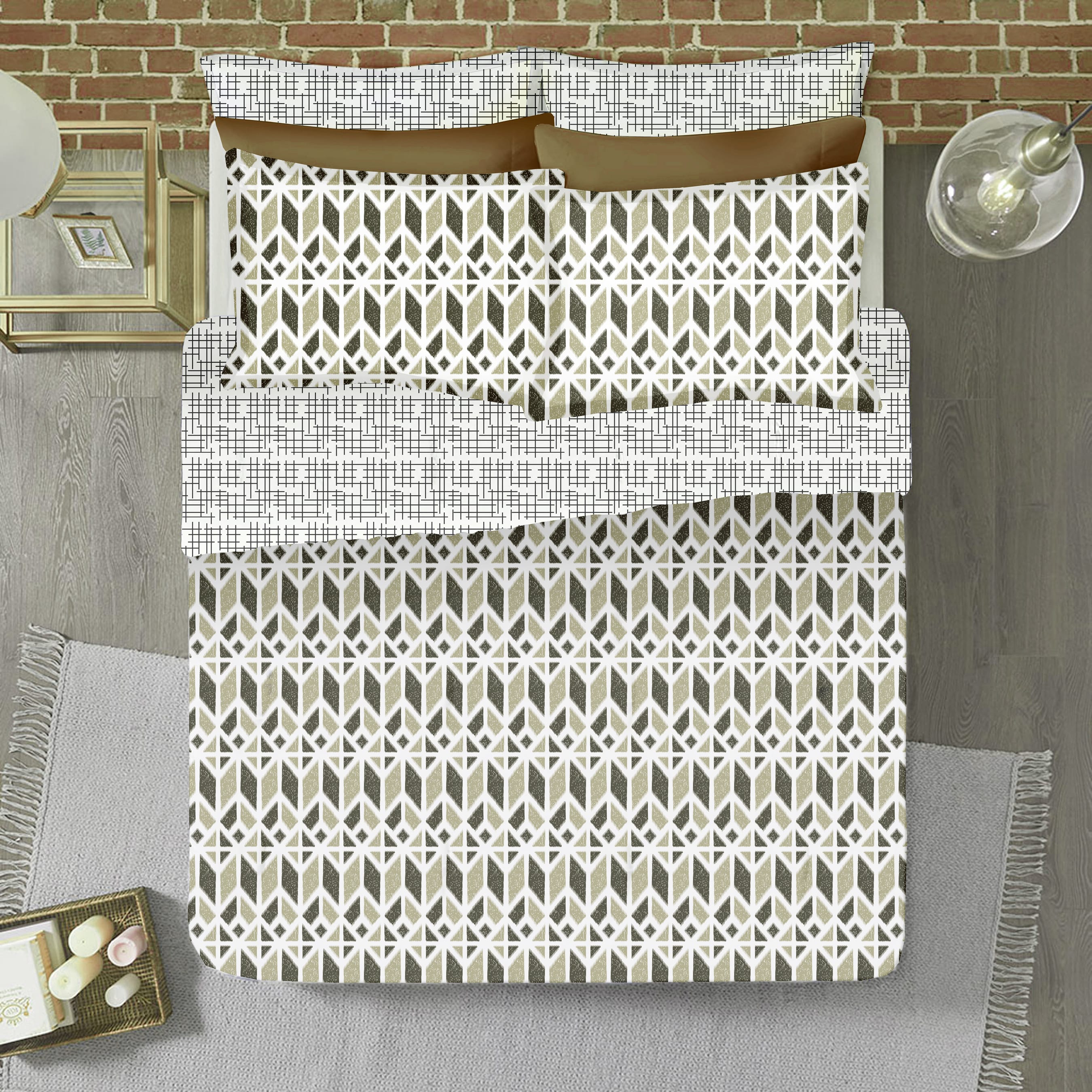 Soft Cotton Printed 300 TC Ikat Geometrical Satin Fitted Bedsheet In Brown At Best Prices