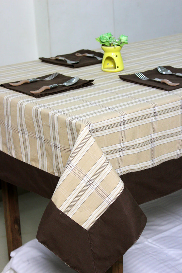 Alpha Beige Woven Cotton Check Table Cover(1 Pc) online in India