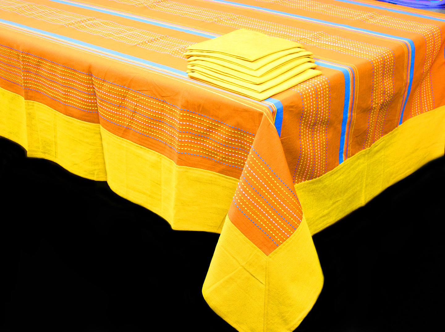 Alpha Orange Woven Cotton Stripes Table Cover(1 Pc) online in India
