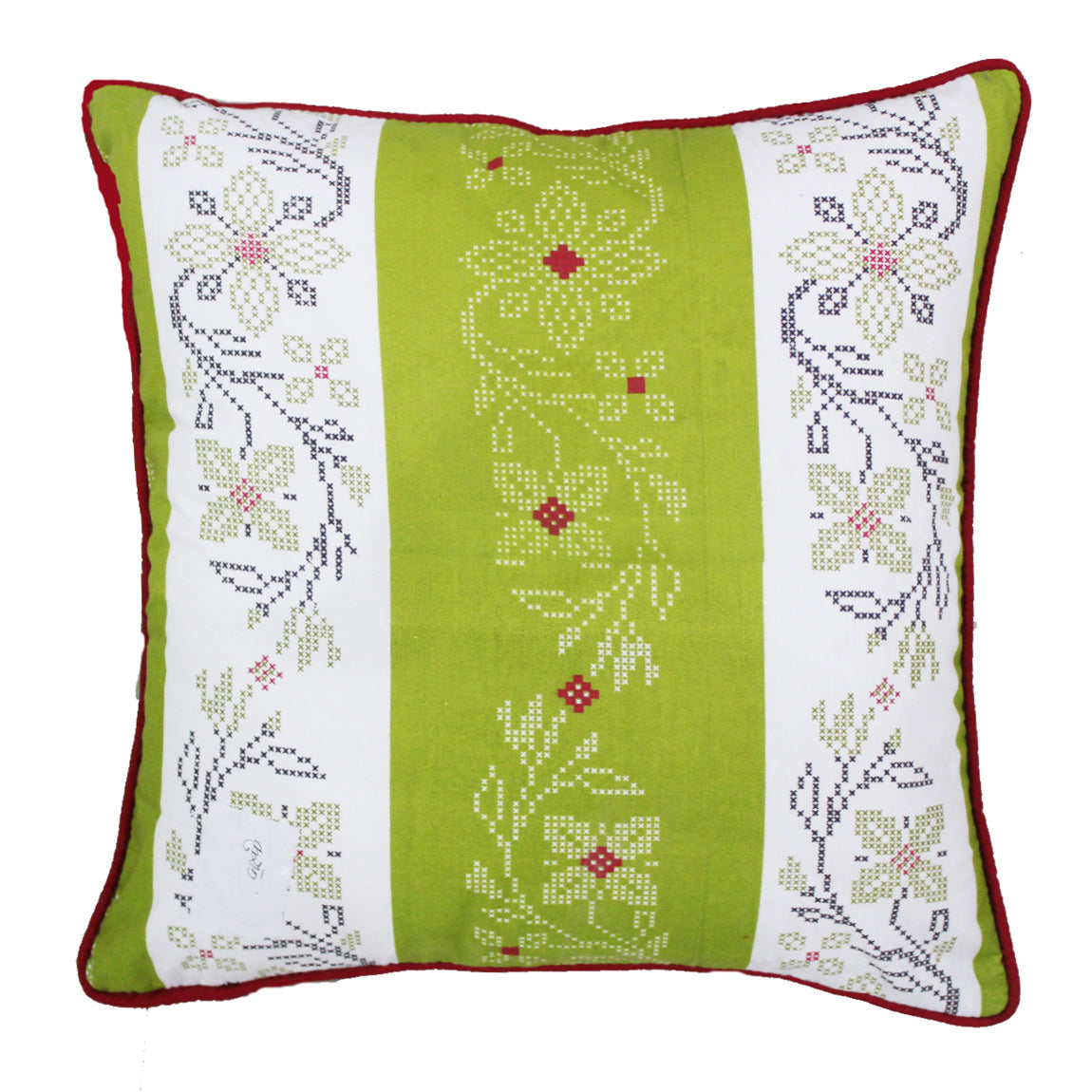 Quartz Printed Floral Cotton Cushion Cover - Green