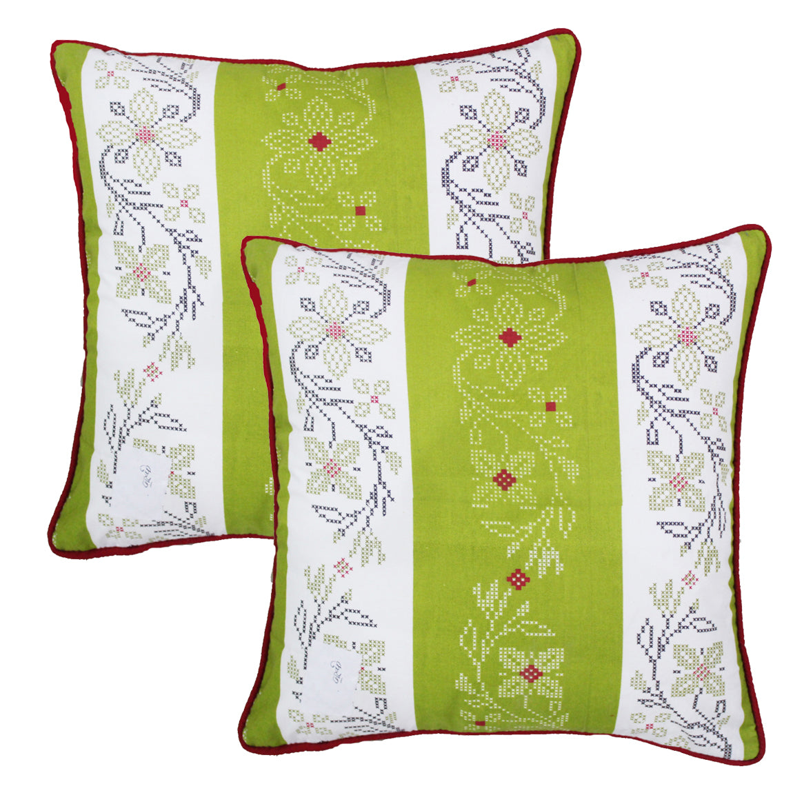 Quartz Printed Floral Cotton Cushion Cover - Green