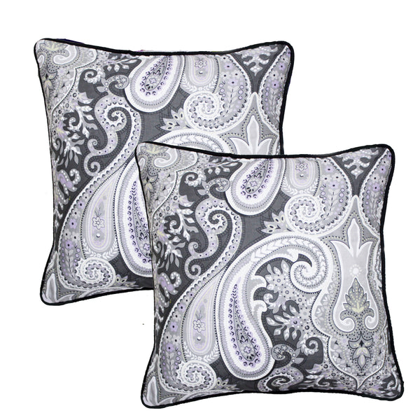 Quartz Printed Paisley Cotton Cushion Cover - Black