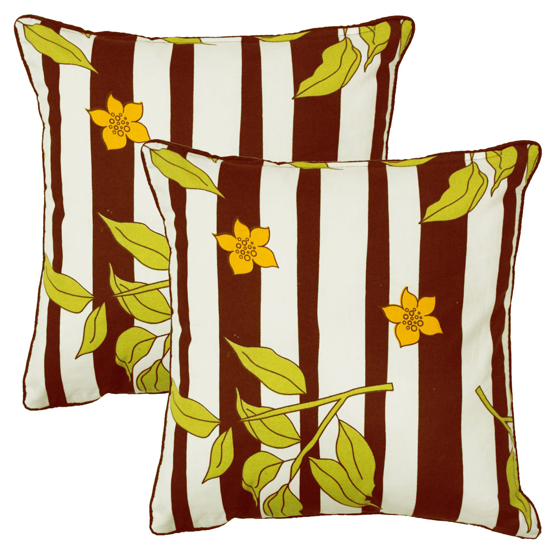 Quartz Printed Floral Cotton Cushion Cover - Brown