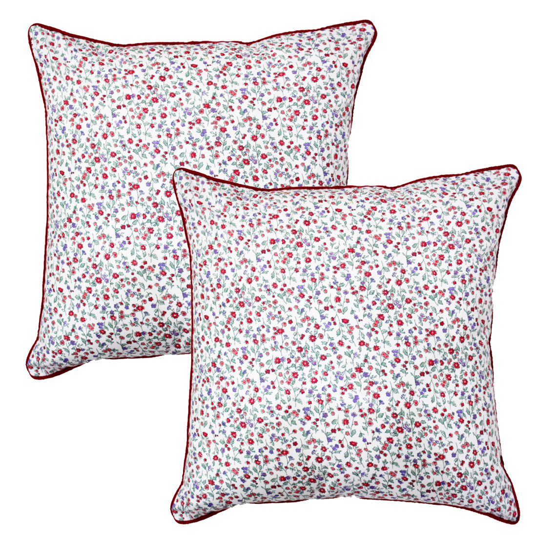 Quartz Printed Floral Cotton Cushion Cover - Red