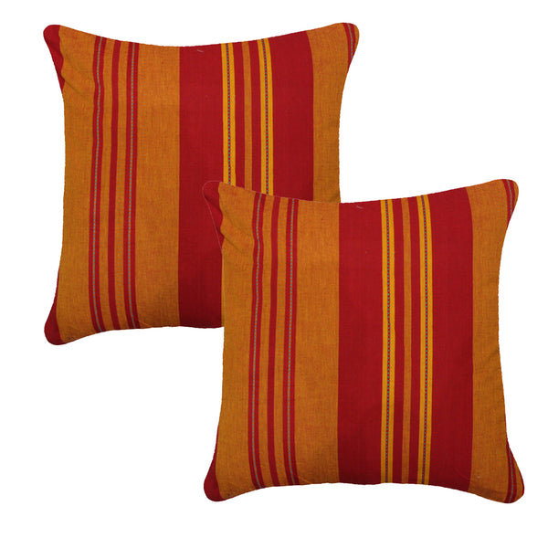 ALPHA Woven Cotton Stripes 2 Pcs Cushion Cover set - Maroon