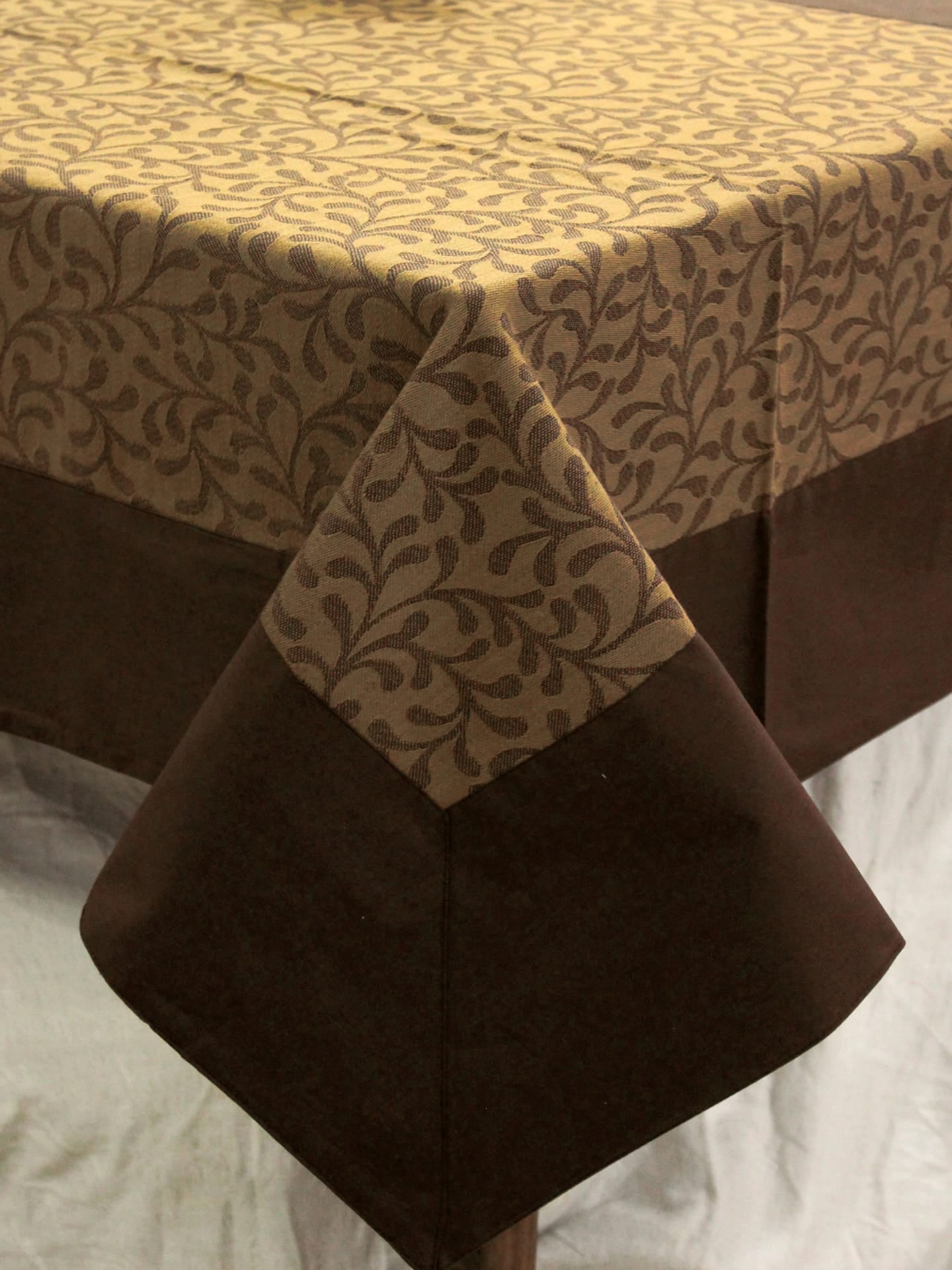 Alpha Coffee Brown Woven Cotton Floral Table Cover(1 Pc) online in India