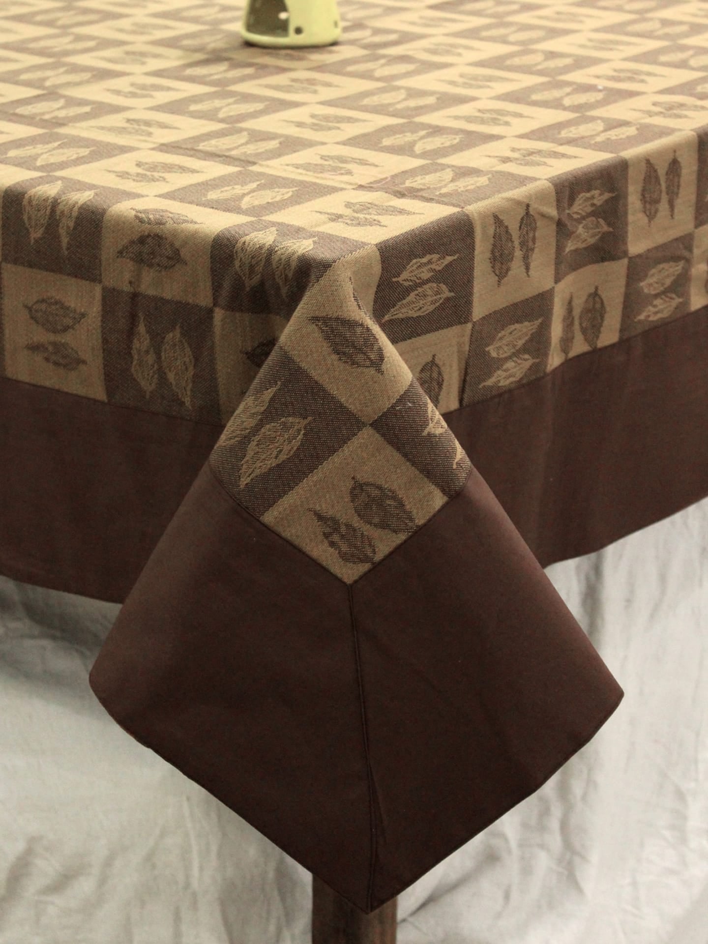 Alpha Coffee Brown Woven Cotton Floral Table Cover(1 Pc) online in India