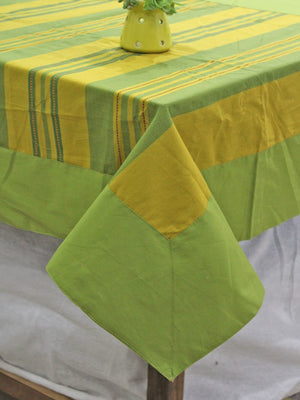 Alpha Green & Yellow Woven Cotton Stripes Table Cover(1 Pc) online in India