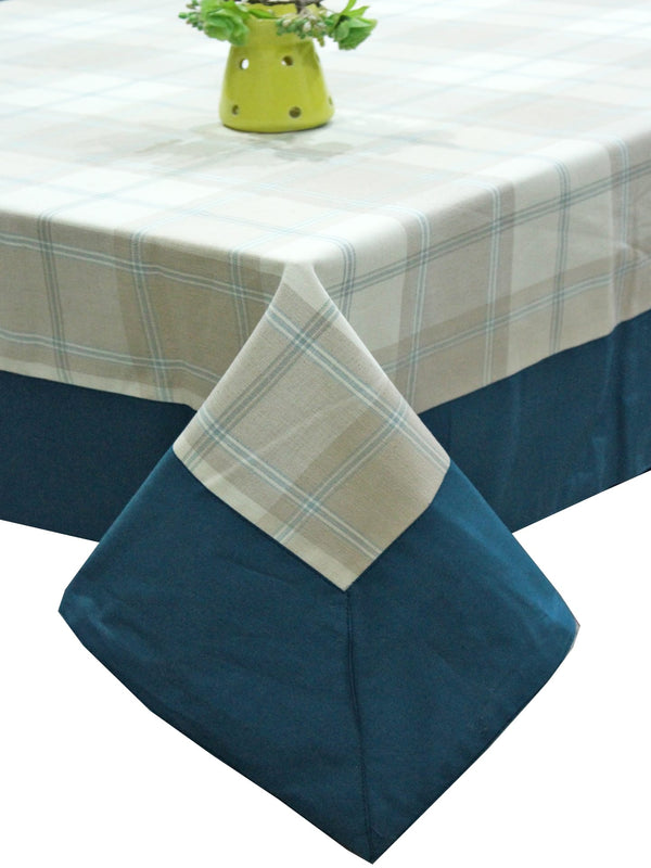 Alpha Peacock Blue Woven Cotton Check Table Cover(1 Pc) online in India 