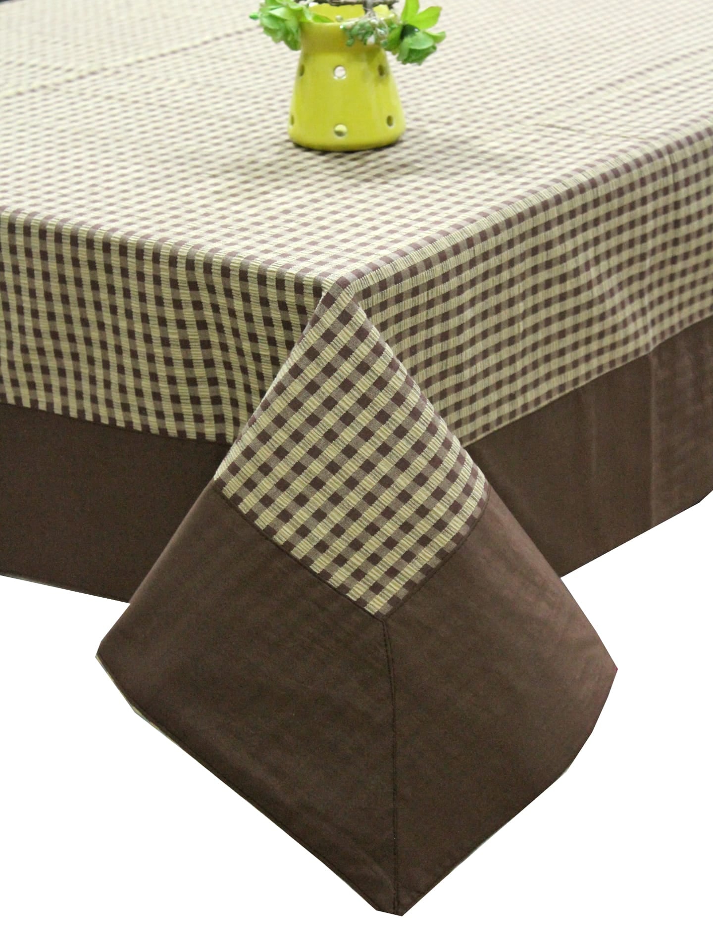 ALPHA Woven Cotton Check 1 Pc Table Cover - Brown & Yellow