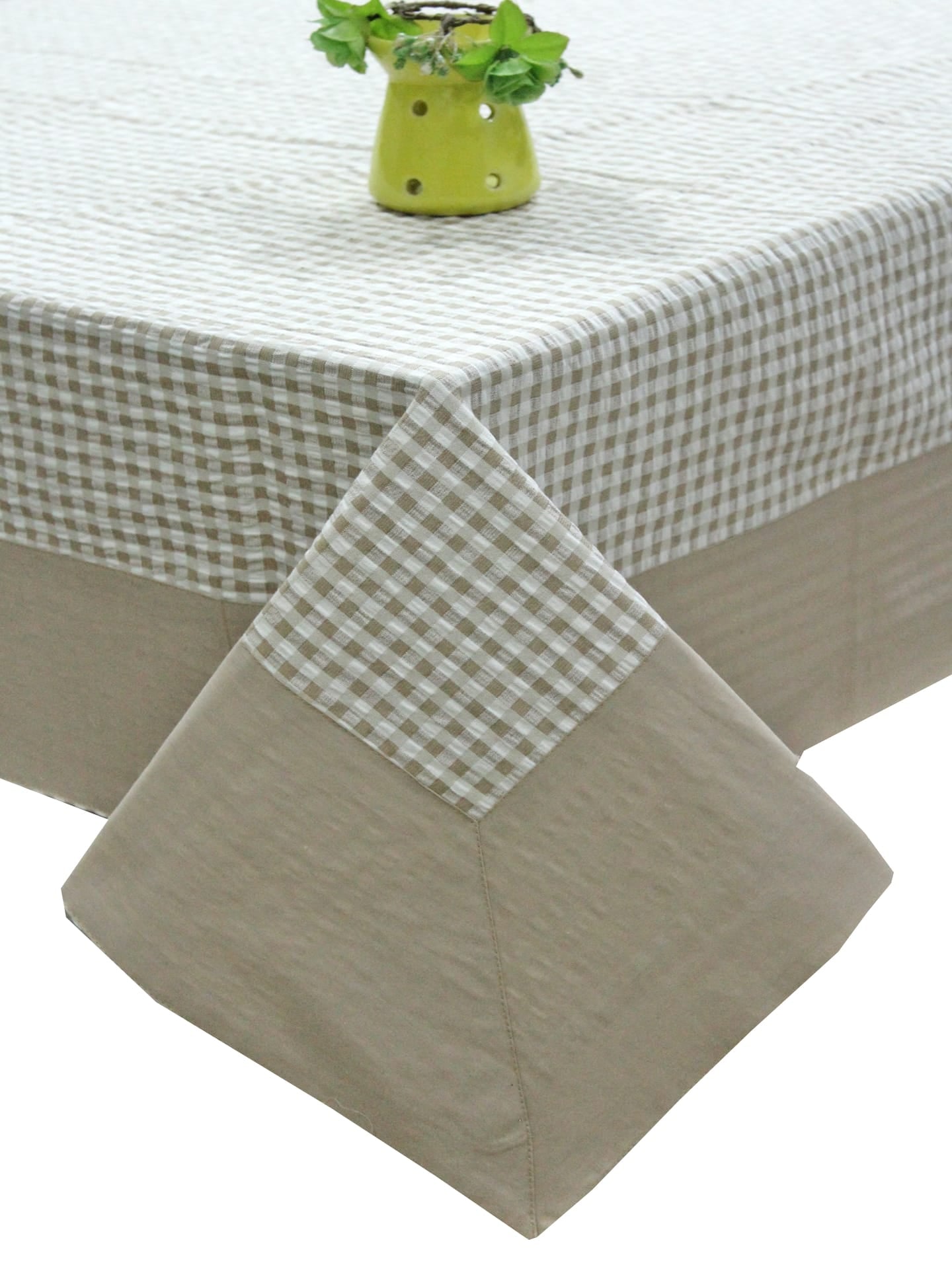 Alpha Khaki Woven Cotton Check Table Cover(1 Pc) online in India