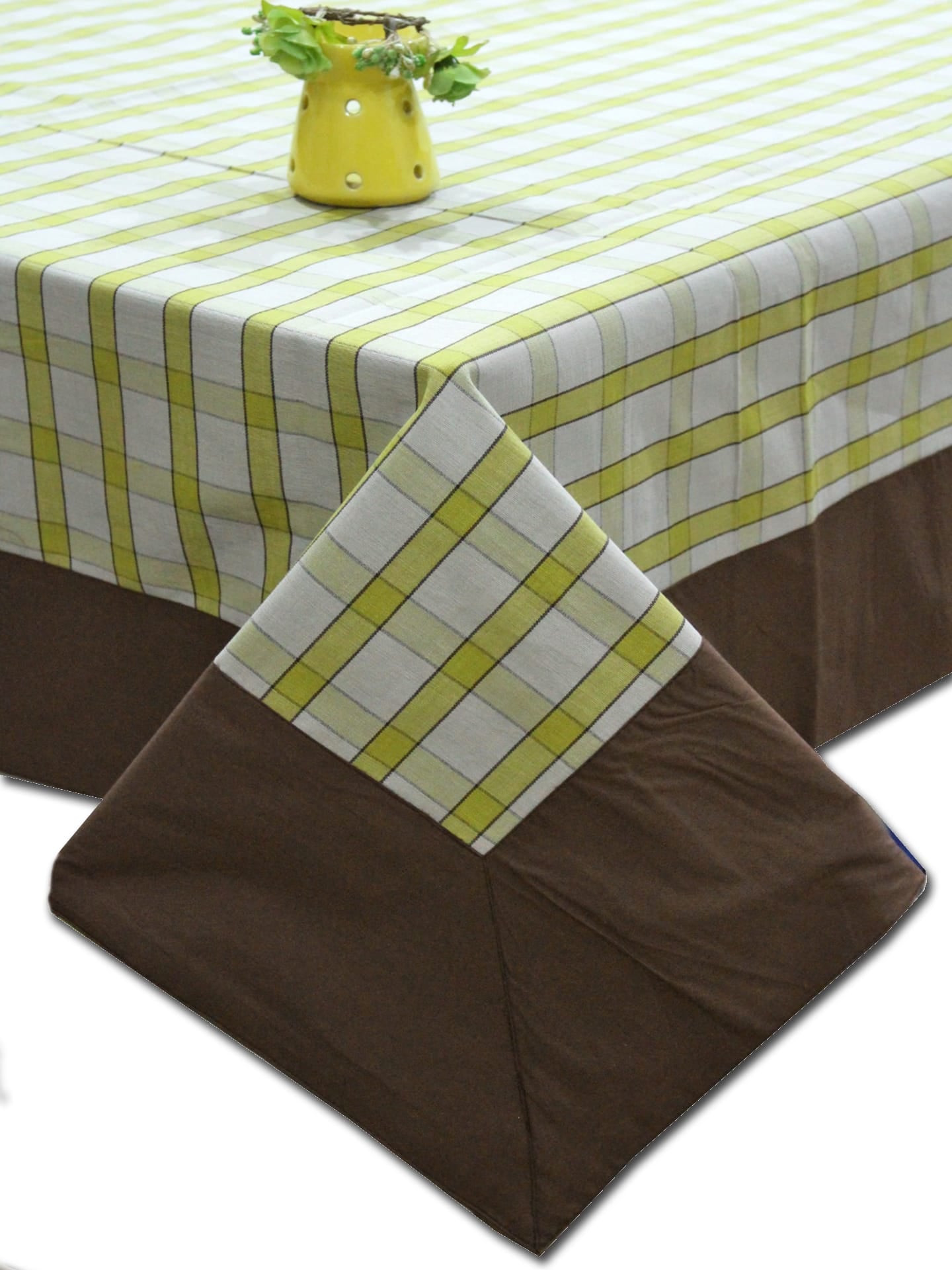 Alpha Yellow & Brown Woven Cotton Check Table Cover(1 Pc) online in India