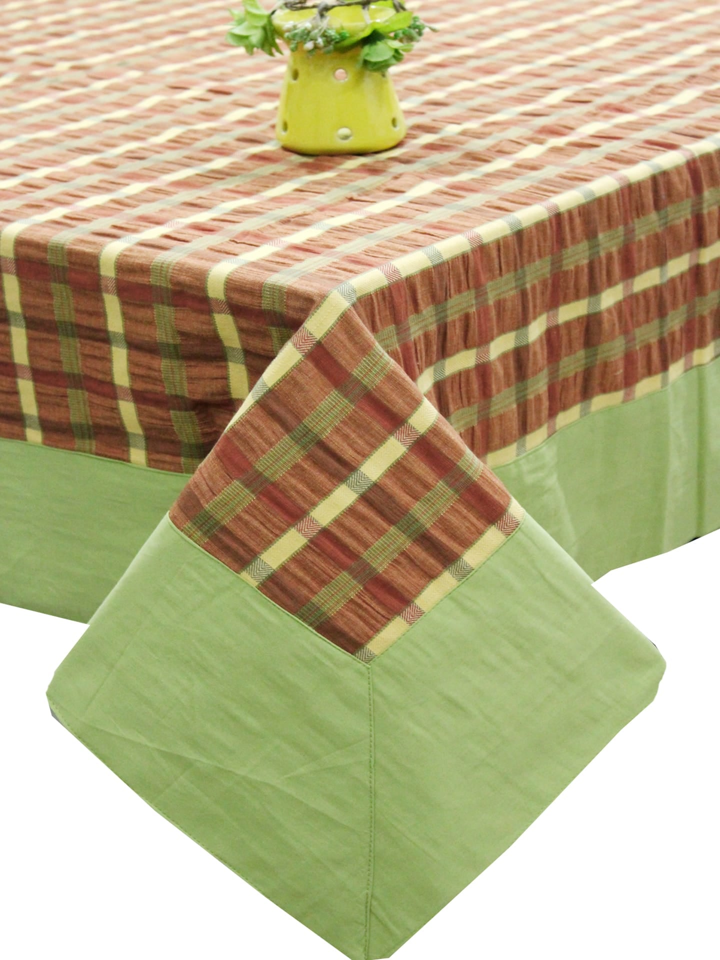 Alpha Brown Woven Cotton Check Table Cover(1 Pc) online in India