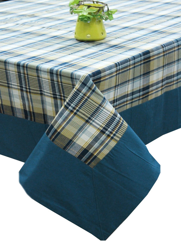 Alpha Peacock Blue Woven Cotton Check Table Cover(1 Pc) online in India 