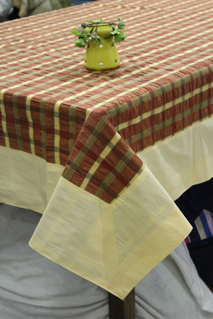 Alpha Cream Woven Cotton Check Table Cover(1 Pc) online in India