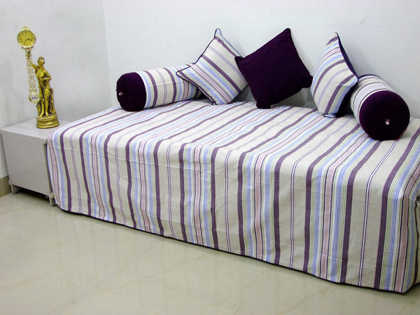 AURAVE Multicolor Broad Stripes Premium Cotton Diwan Set (6 pcs)