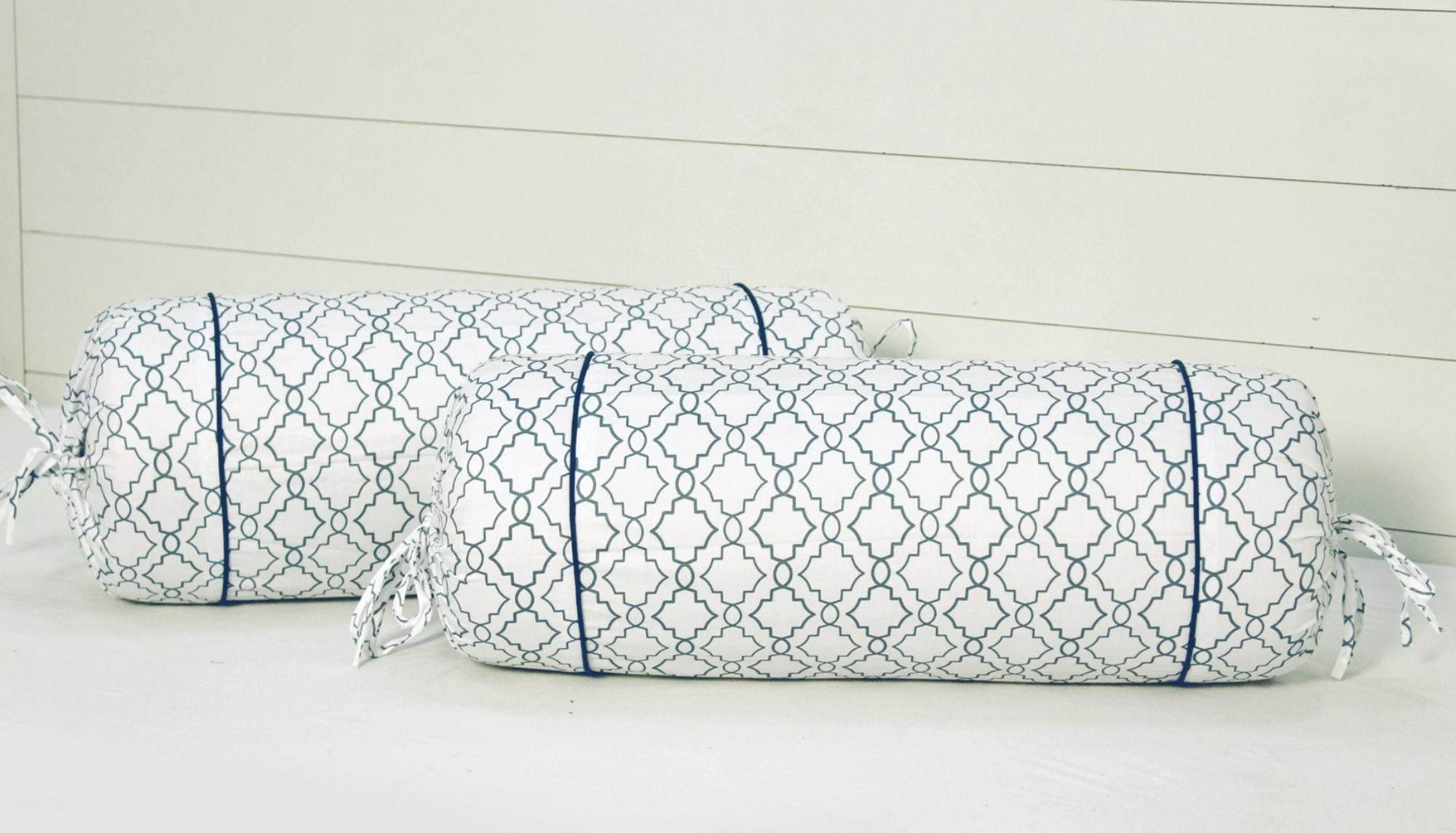 Soft Blue Ikat Floral Print Cotton Satin Bolster Cover Set online in India