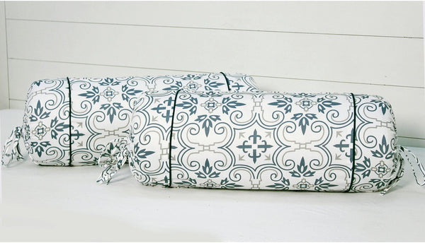Printed Traditional Floral Cotton Satin Bolster Cover set - blue