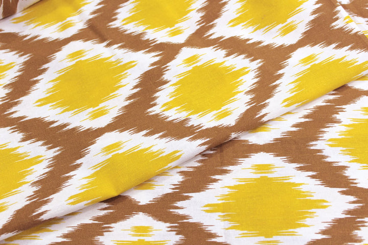 Soft Mustard 144 TC Ikat Print Cotton Fabric(231 cms) online in India