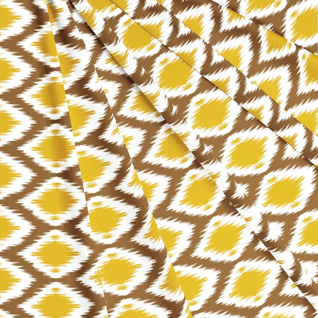 Soft Mustard 144 TC Ikat Print Cotton Fabric(231 cms) online in India