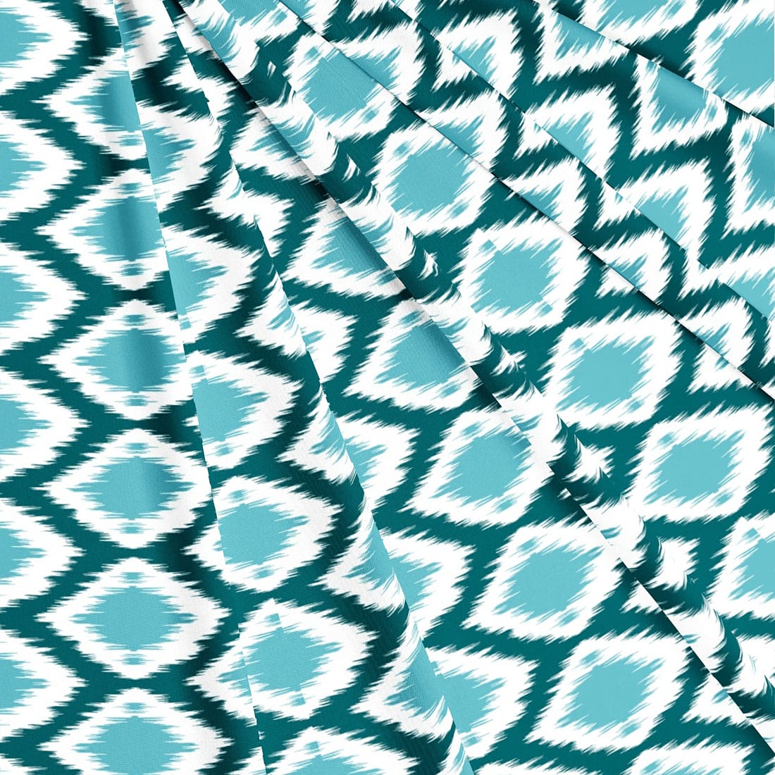 Soft Aqua 144 TC Ikat Print Cotton Fabric(231 cms) online in India
