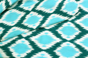 Soft Aqua 144 TC Ikat Print Cotton Fabric(231 cms) online in India