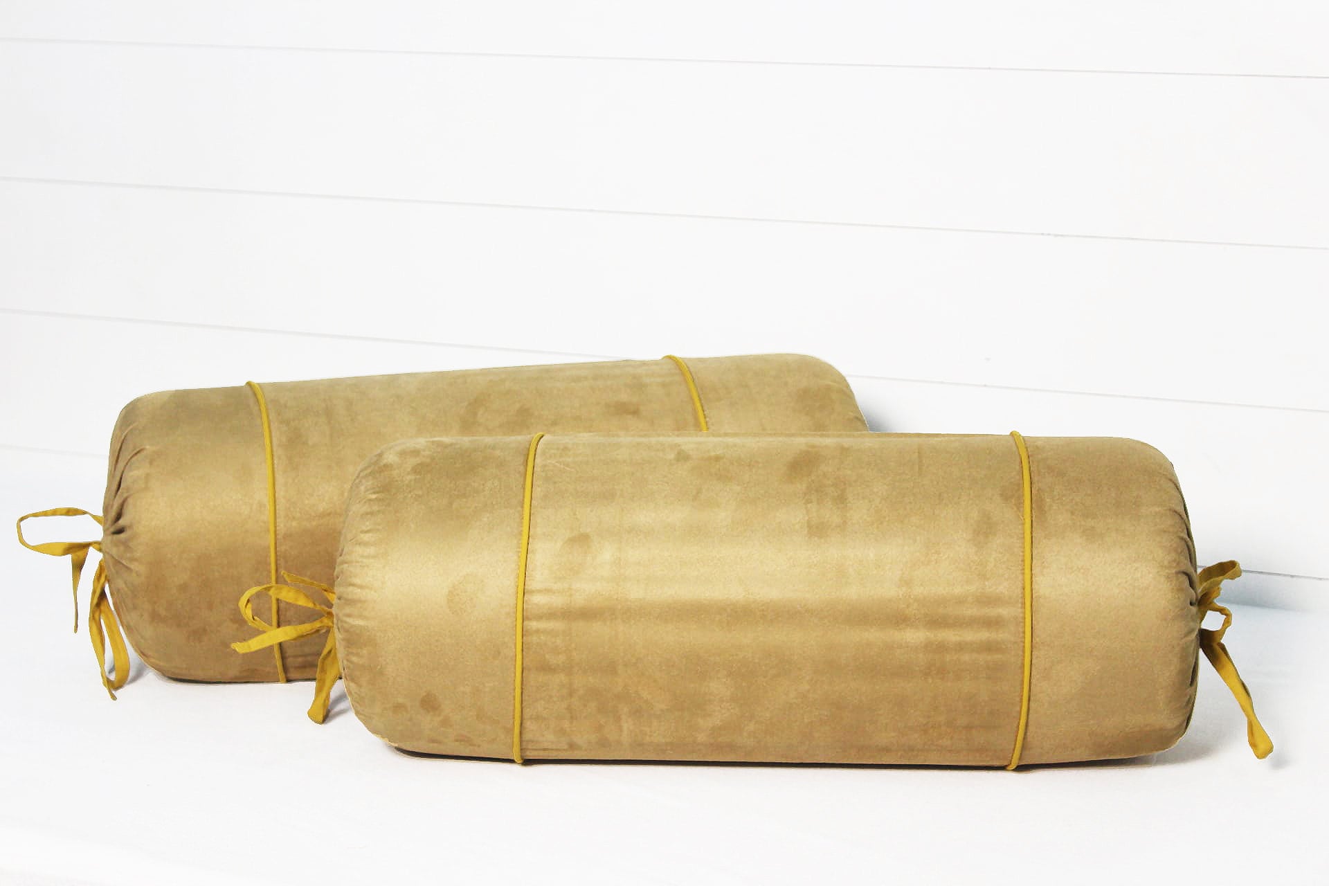 Luxurious Mustard Velvet Bolster Cover Set in Imported Suede Polyester Material -2Pcs 