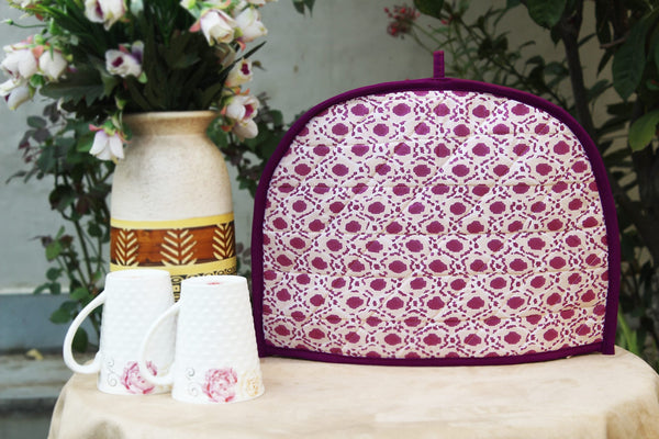 Printed Cotton Quilted Tea Cozy - Burgundy