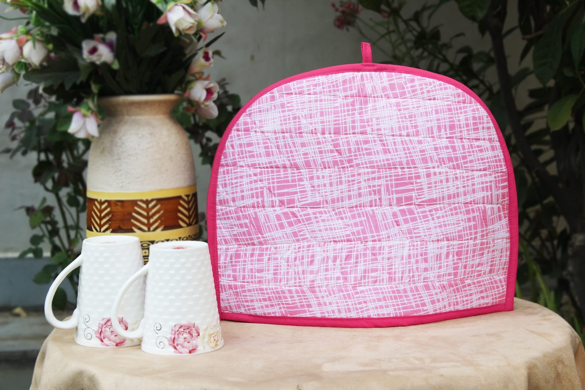 Printed Cotton Quilted Tea Cozy - Pink