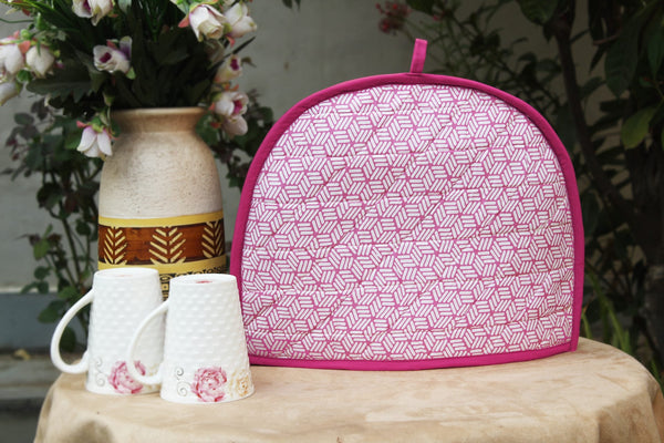 Printed Cotton Quilted Tea Cozy - Pink