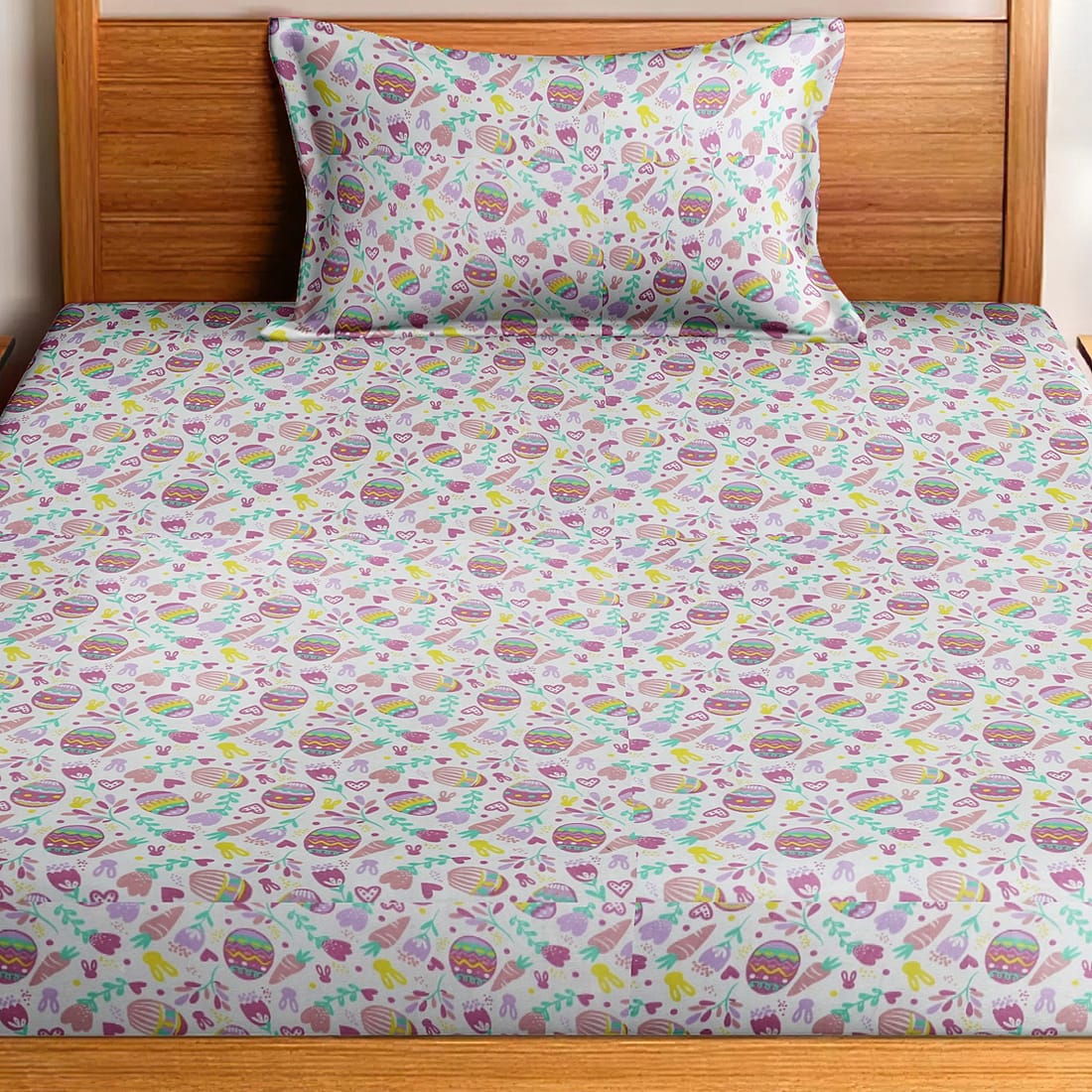 Soft Cotton Digital Print Single Fitted Bedsheet For Kids In Magenta