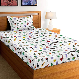 Soft Cotton Digital Print Single Fitted Bedsheet For Kids In Green