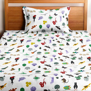 Soft Cotton Digital Print Single Fitted Bedsheet For Kids In Green