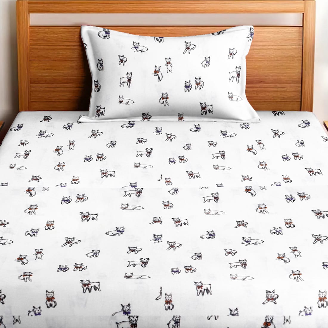 Soft Cotton Digital Print Single Fitted Bedsheet For Kids In Grey