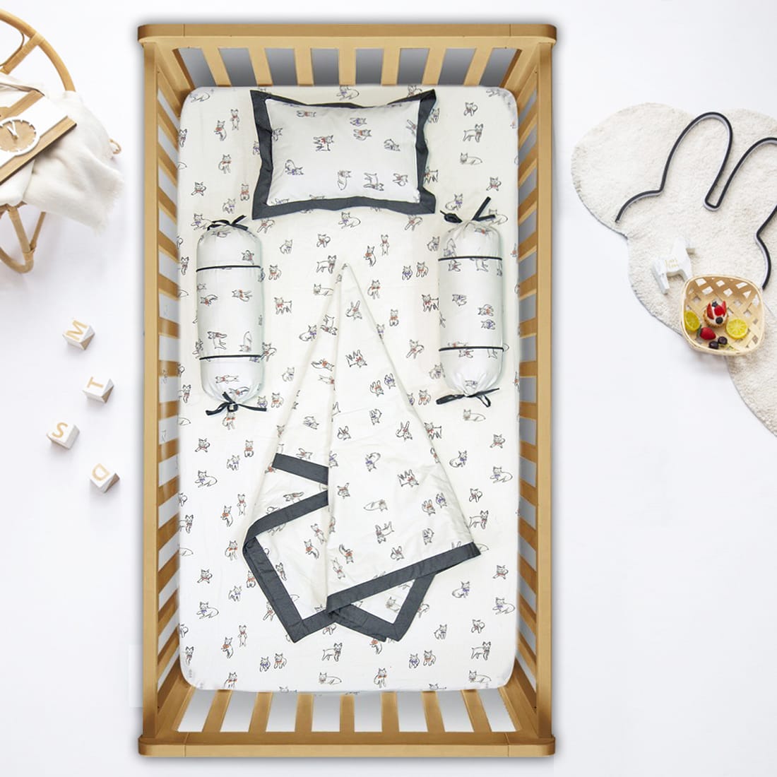 Soft cotton Baby Cot Bedsheet Set (5 Pcs) online In India