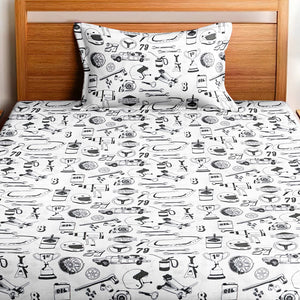 Soft Cotton Digital Print Single Fitted Bedsheet For Kids In Grey