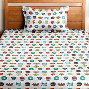 Soft Cotton Digital Print Single Fitted Bedsheet For Kids In Blue