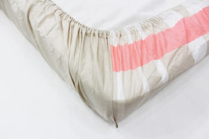 Soft Cotton Check Print 250 TC Fitted Bedsheet In Peach At Best Prices