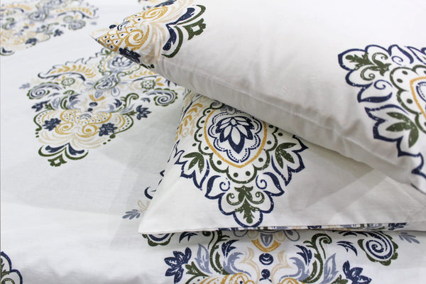 Soft Cotton Floral print 250 TC fitted bedsheet in Mustard At Best Prices