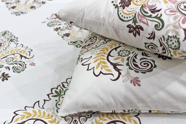 Printed Floral Cotton 250 TC Fitted Bedsheet - Magenta