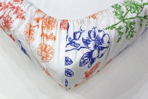 Soft Cotton Floral print 250 TC fitted bedsheet in Blue At Best Prices
