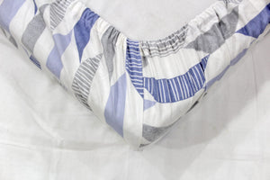 Soft Cotton Geometrical Print 250 TC Fitted Bedsheet In Blue Online In India