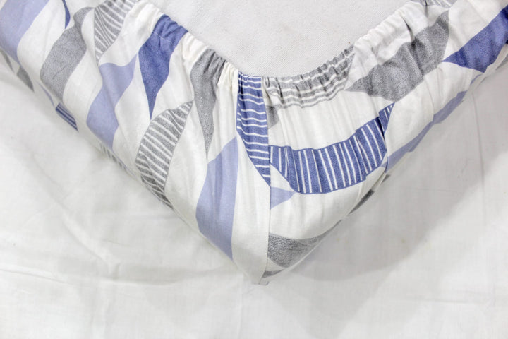 Soft Cotton Geometrical Print 250 TC Fitted Bedsheet In Blue Online In India