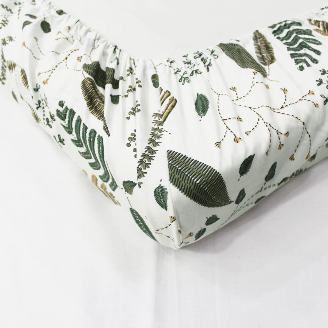 Soft Cotton Floral Print 250 TC Fitted Bedsheet In Green Online In India