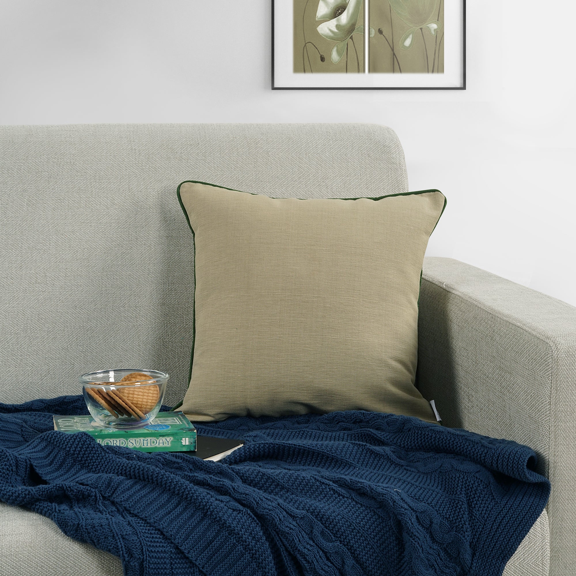 Soft Woven Corded Stripe Cotton Cushion Cover Set in Khaki online (1Pc)