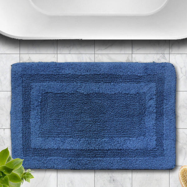 Non Slip Luxury Reversible Cotton Bathmat In Marine Blue Online At Best Prices