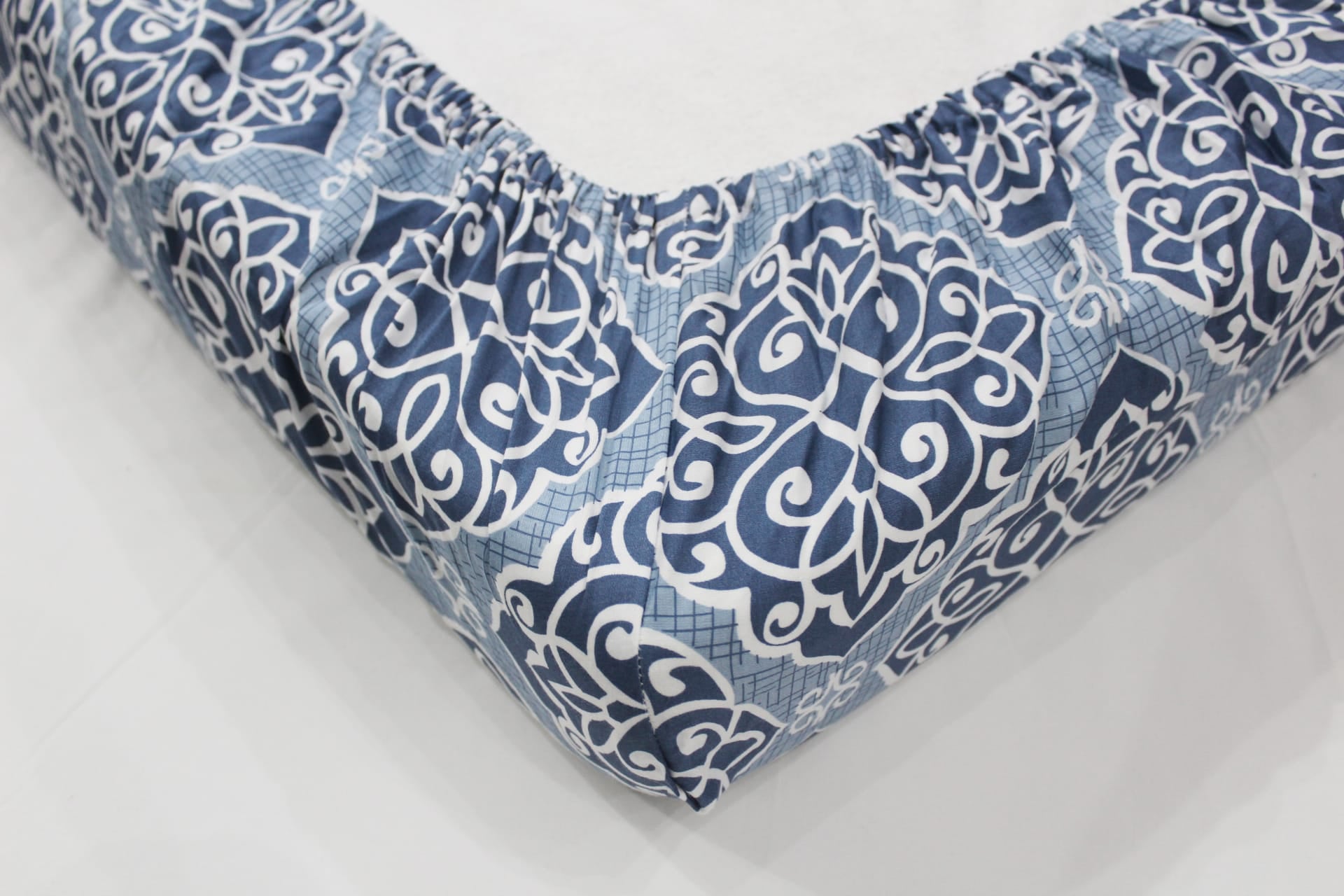 Soft Cotton Printed 300 TC Modern Satin Fitted Bedsheet In Blue At Best Prices