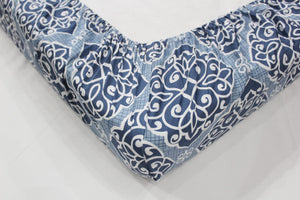Soft Cotton Printed 300 TC Modern Satin Fitted Bedsheet In Blue At Best Prices