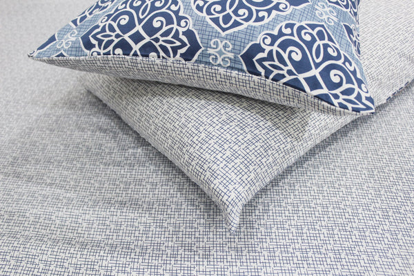 Printed Geometrical Cotton Satin 300 TC Fitted Bedsheet - Blue