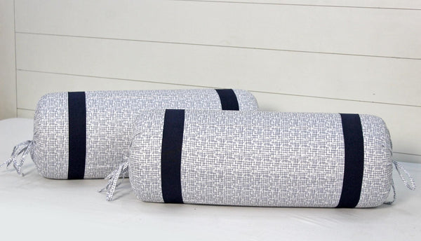 Soft Navy Blue Geometrical Arrow Print Cotton Satin Bolster Cover Set online in India